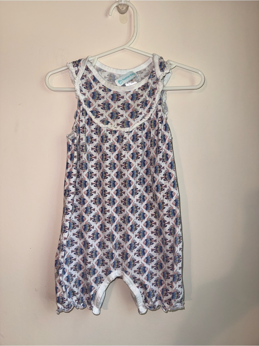 Sleeveless Baby Romper with Blue fish Print